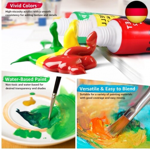 DazSpirit 24 Farben Acrylfarben Set mit 6 Pinselset+2 Leinwand+1 - Bild 3 von 12