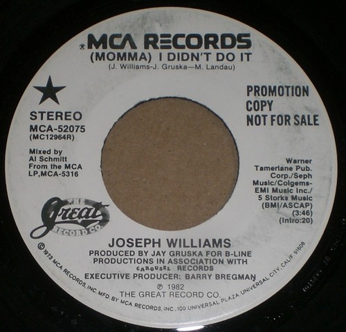 Joseph Williams (Momma) I Didn't Do It 1982 White Label Promo Pop Rock 7" - Imagen 2 de 2