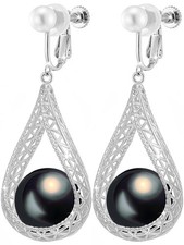 Clip On 14MM Big Pearl Dangle Formal Non Pierced Earrings for Women Costume - 12