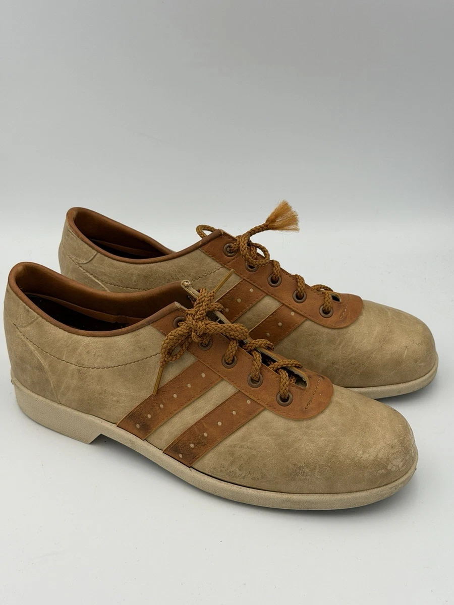 Vintage AMF Bowling Shoes Tan Brown Retro 70s Leather Lace Up —for display SIZE 5.5 - AMF, Bowling Shoes Red Gray, Sneakers, White  main image 4