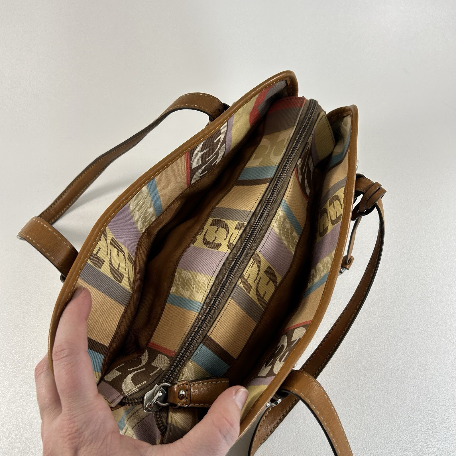 Fossil Elegant Striped Patchwork Shoulder Bag Pur… - image 3