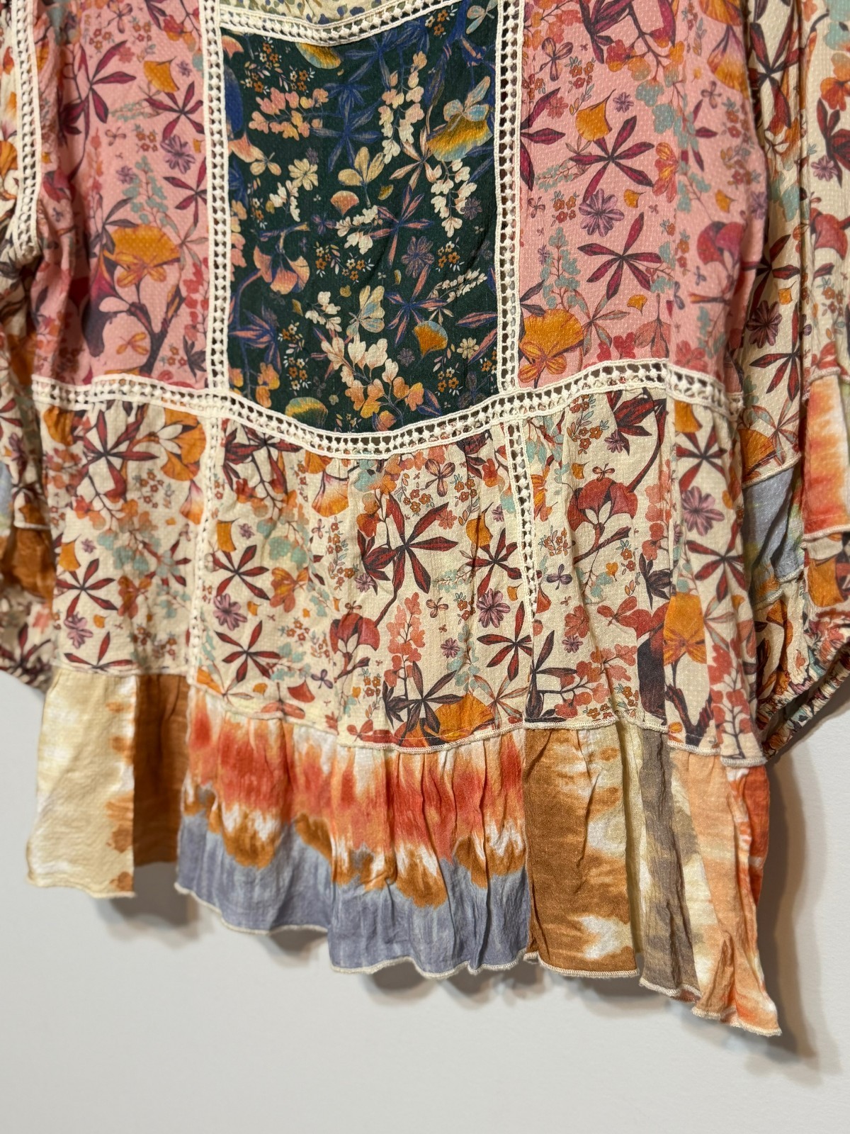 John Mark Boho Patchwork Crochet Trim Top Women S… - image 5