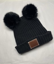 Love Your Melon LYM Black Double Pom Knit Cuffed Classic Beanie Hat