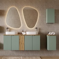 BadmöBel Set 140Cm Waschtisch Spiegel HäNgeschrank Seitenschrank, GrüN Und Eiche