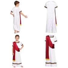 Kids Boys Satin Roman Robe History Theme Ancient Greek Embroidered Trim Grecian