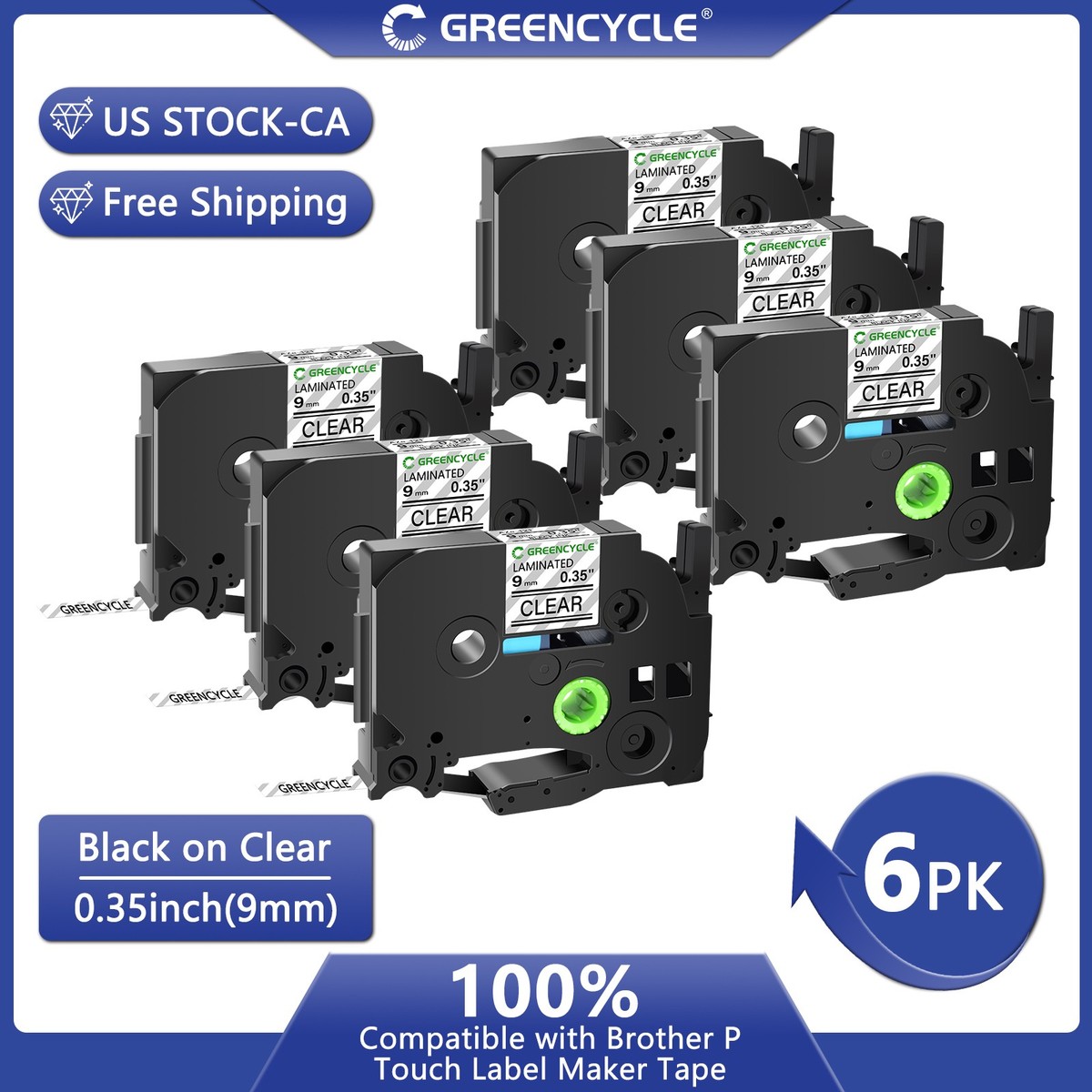 GREENCYCLE Compatible for Brother P-Touch TZe-121 AZE Clear Label