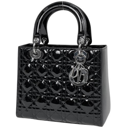 Dior Lady 2WAY Cannage Enamel Patent Leather Black Handbag #BS474