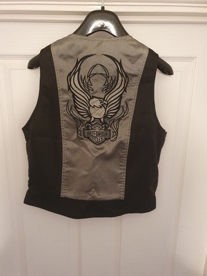 Harley Davidson reflektierende Nylon Reißverschluss Weste Damen klein schwarz grau Adler Stickerei