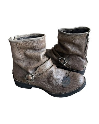 14th Addiction Granvill Engineer Back Zip Croc Leather Boots Size