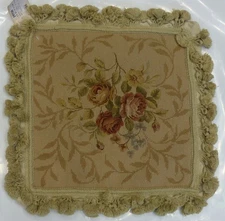 14"x14" New French Floral Needlepoint Woven Tassel Cushion Pillow cover