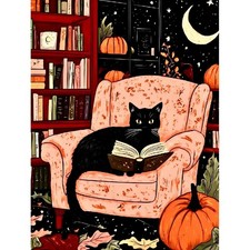 Black Cat Halloween Diamond Art Kit 12 x 16 Inch 5D Craft