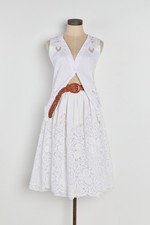 70s White Crochet Pleated Skirt XS