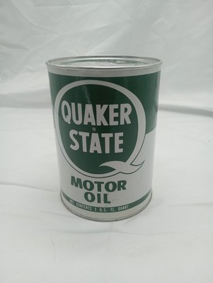 Quaker State Full Oil Can 1 quart Metal Cardboard Antique/ Vintage 
