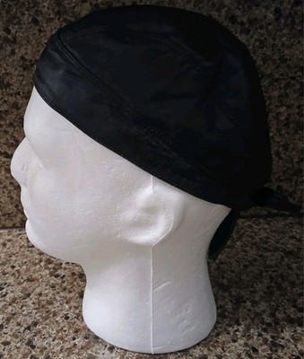Men's Black Skull Cap Hat Adjustable Tie-Back One Size Solid