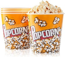 Plastic Popcorn Containers Retro Style Reusable Buckets 5Pack, Yellow