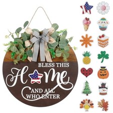 Welcome Sign for Front Door, Rustic Round Wood Wreath