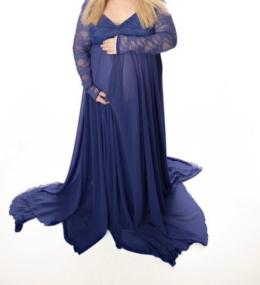 royal blue formal maternity dresses Royal Blue Plus Size Lace Maternity Dress With Sleeves, Royal Blue / 4XL