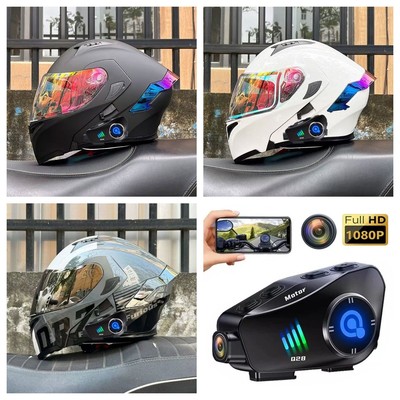 Built-in Action Camera Bluetooth Modular Motorcycle Helmet DOT Aprroved