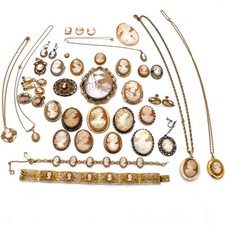 Vintage Shell Cameo Pin Necklace Pendant Bracelet Earrings Lot of 38 #M90143-1