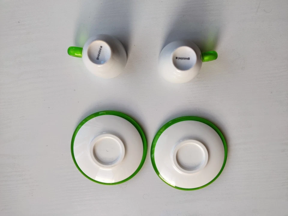 2x Guzzini Espresso Cups & Saucers, Green, Italy, Cups Ceramic, Plates Acrylic - Image 4 of 4
