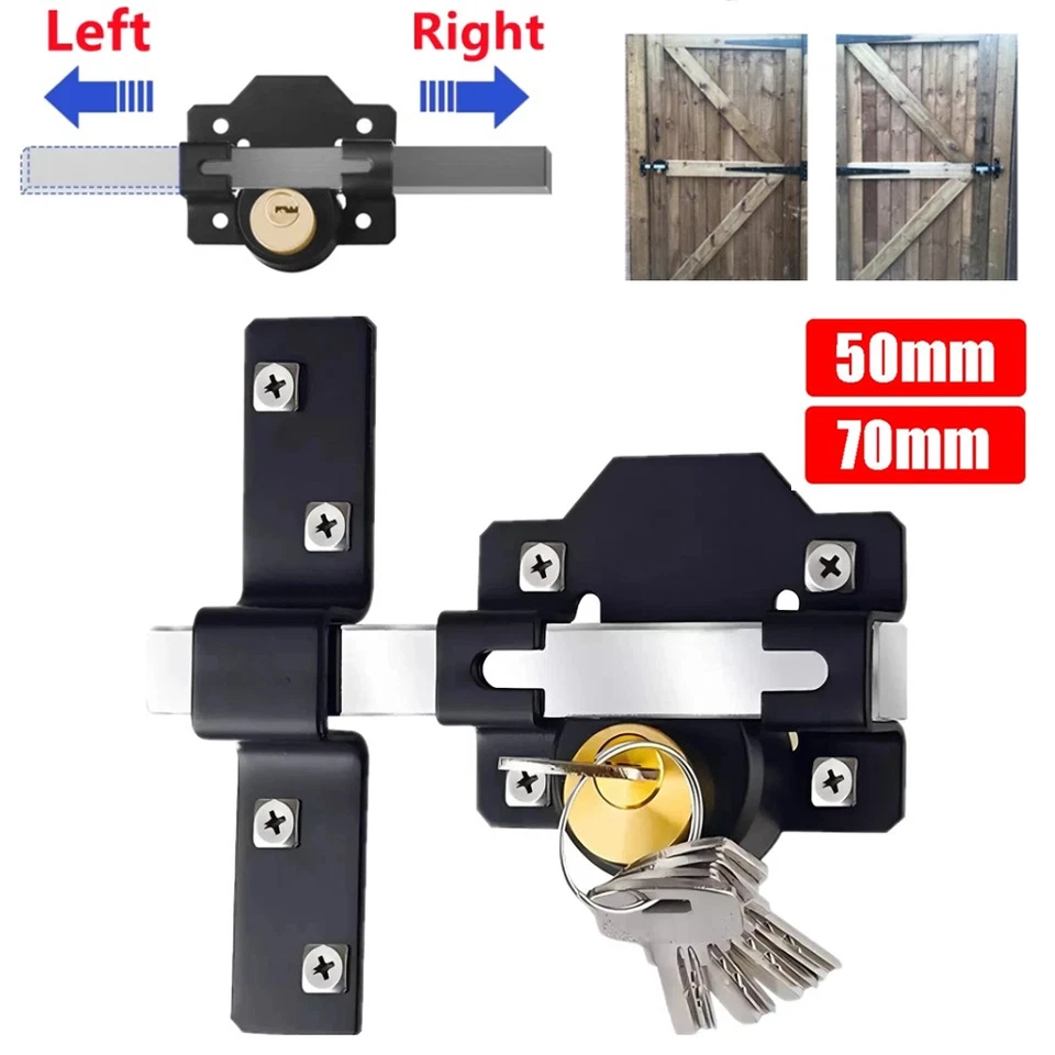Gate Lock Garden Security Double Long Throw Bolt Rim Lock w/5 Keys 50mm/70mm