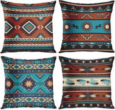 Throw Pillow Covers, Boho Geometric, Set of 4, 18"X18"