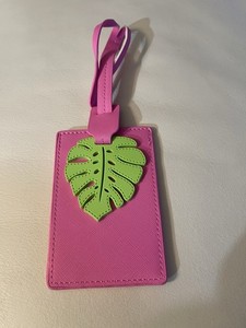 springtime privacy luggage tag pink with tropical green leaf