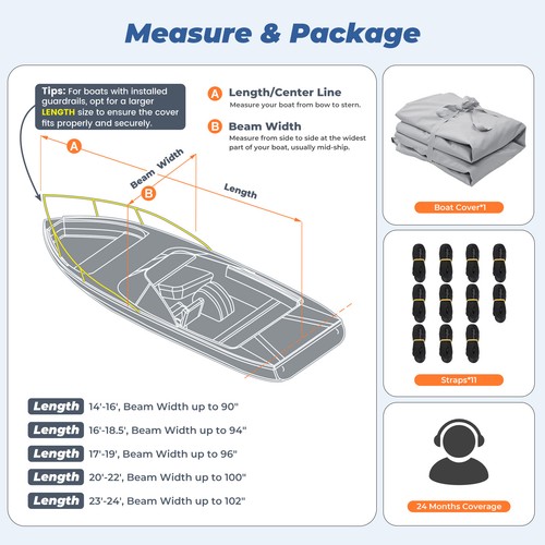 1200D Heavy Duty Trailerable Fit 16-22Ft V-Hull Fish & Ski Boat Cover Waterproof - Afbeelding 15 van 36