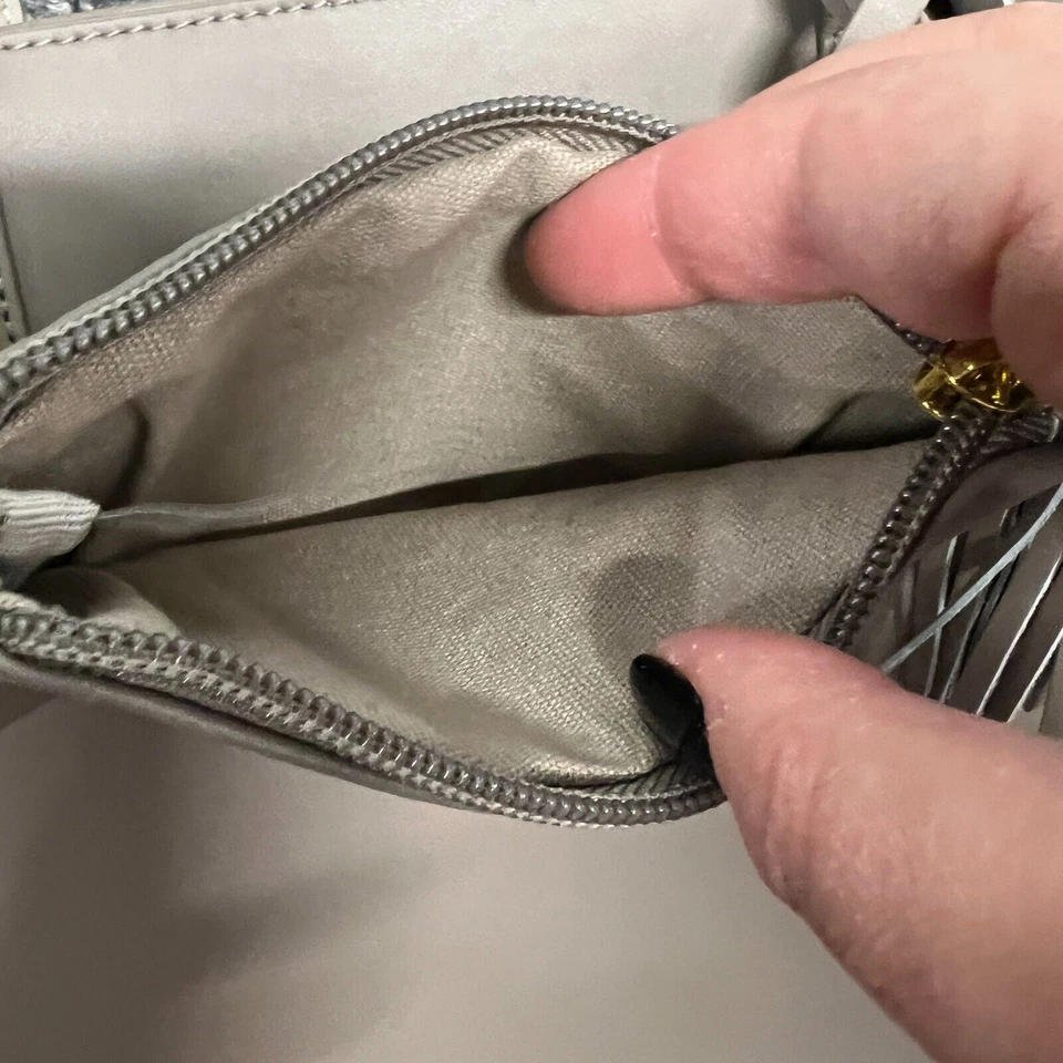 JOY & IMAN Tassel Real Leather Handbag Tote with Fabric Insert, Gray - Image 4 of 4