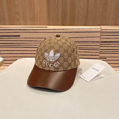 Gucci x Adidas GG Supreme Baseball Cap Brown Leather Brim Unisex