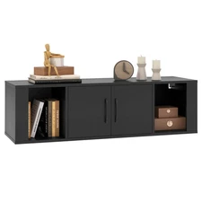 Wall Mounted Floating Desk Hutch Wall Shelf Cabinet Storage Shelves w/ 2 Doors