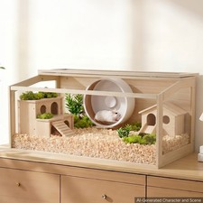 Wooden Hamster Cage Habitat 48" x 20.1" x 20.1" Spacious Small Animal Enclosure