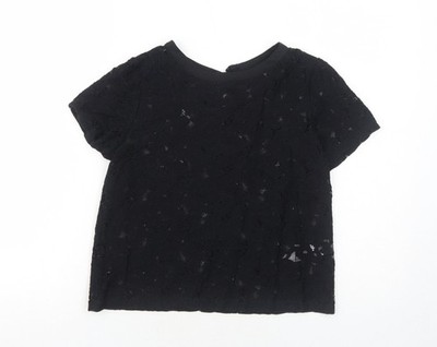 New Look Damen Schwarz Baumwolle Basic Bluse Größe 8 U-Boot-Ausschnitt - Schnürung Detail