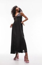 BNWT Topshop Black Satin and Lace Chuck On Midi Dress Size 10