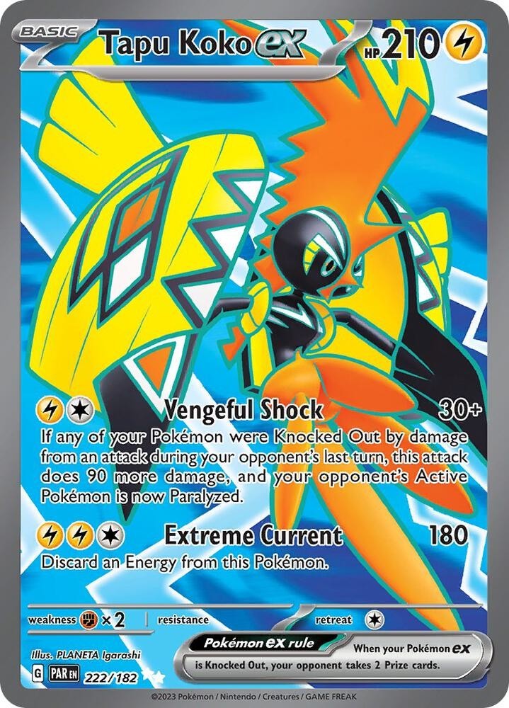 Tapu Koko ex Holo Ultra Rare SV04: Paradox Rift 222/182 NM