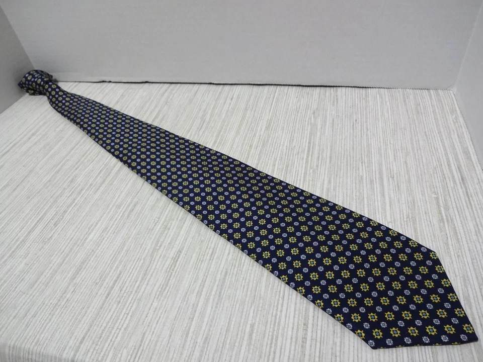 STEFANO RICCI ITALY NAVY BLUE W/GOLD/SILVER MEDALLION FOULARD SILK TIE NEAR MINT - Image 3 of 4
