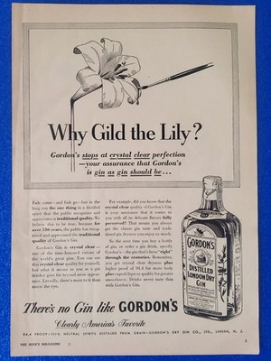 1953 GORDON'S DISTILLED LONDON DRY GIN VINTAGE ORIGINAL LIQUOR PRINT AD N.J.