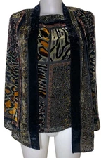 Vtg 90s Women's Brown Leopard Velvet Burnout Whimsigoth Ethereal Mature Top Sz M