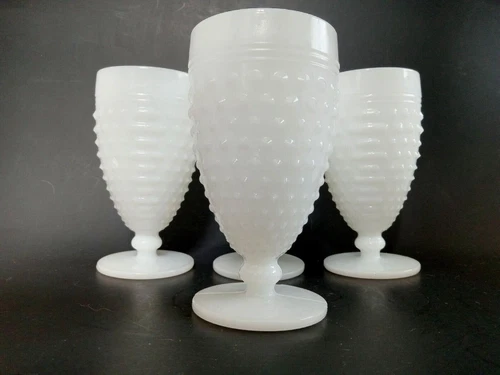 Anchor Hocking Vintage Milk Glass Hobnail Goblets And Ladder Set Of 4