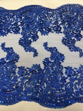 1 Yard Royal Blue Sequin Lace Fabric Big Sale by The Yard