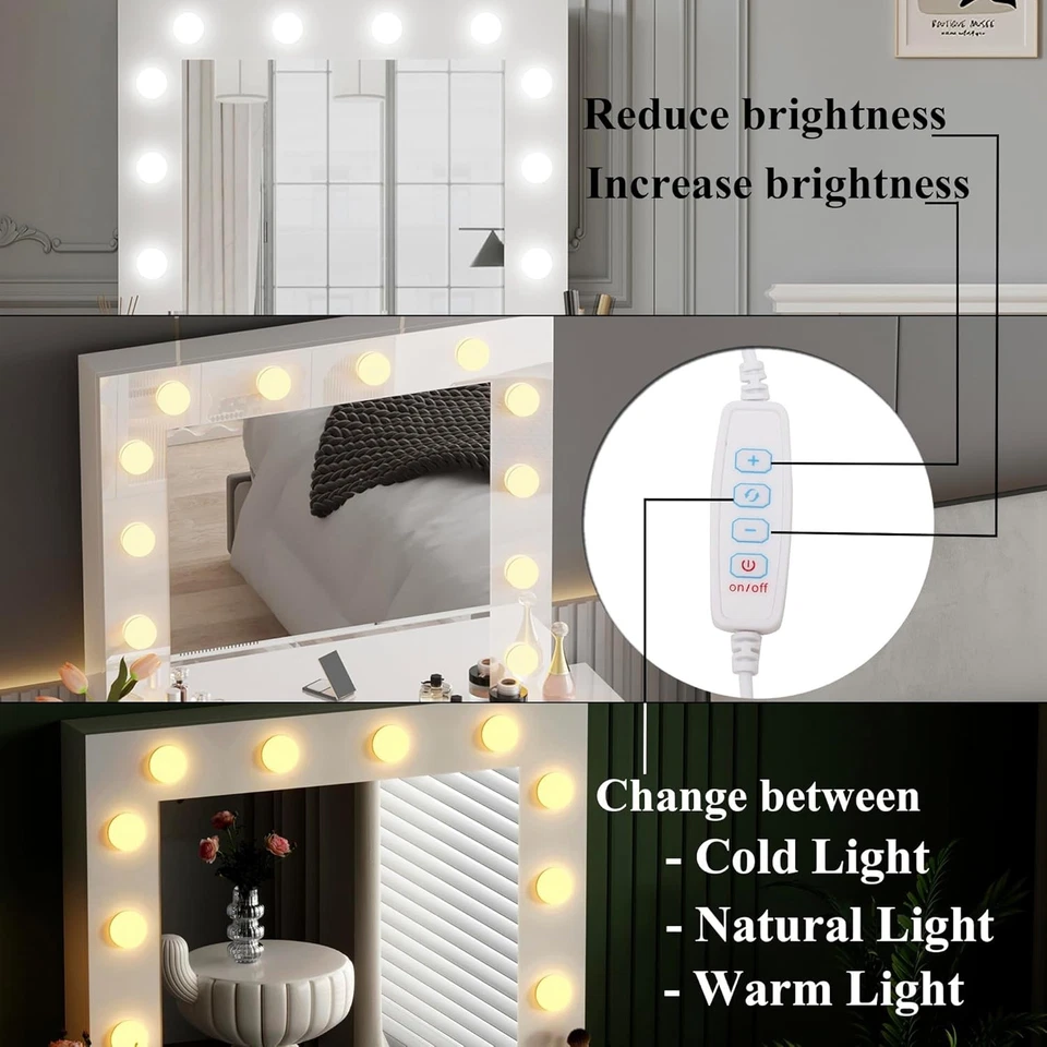 Vanity Dressing Table Set w/ LED Mirror High Gloss 4 Drawers Makeup Desk Bedroom - Image 3 of 4