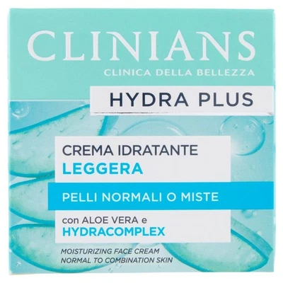 CLINIANS Hydra Plus Crema Viso Idratante Leggera Dermatologicamente Testato Made in Italy