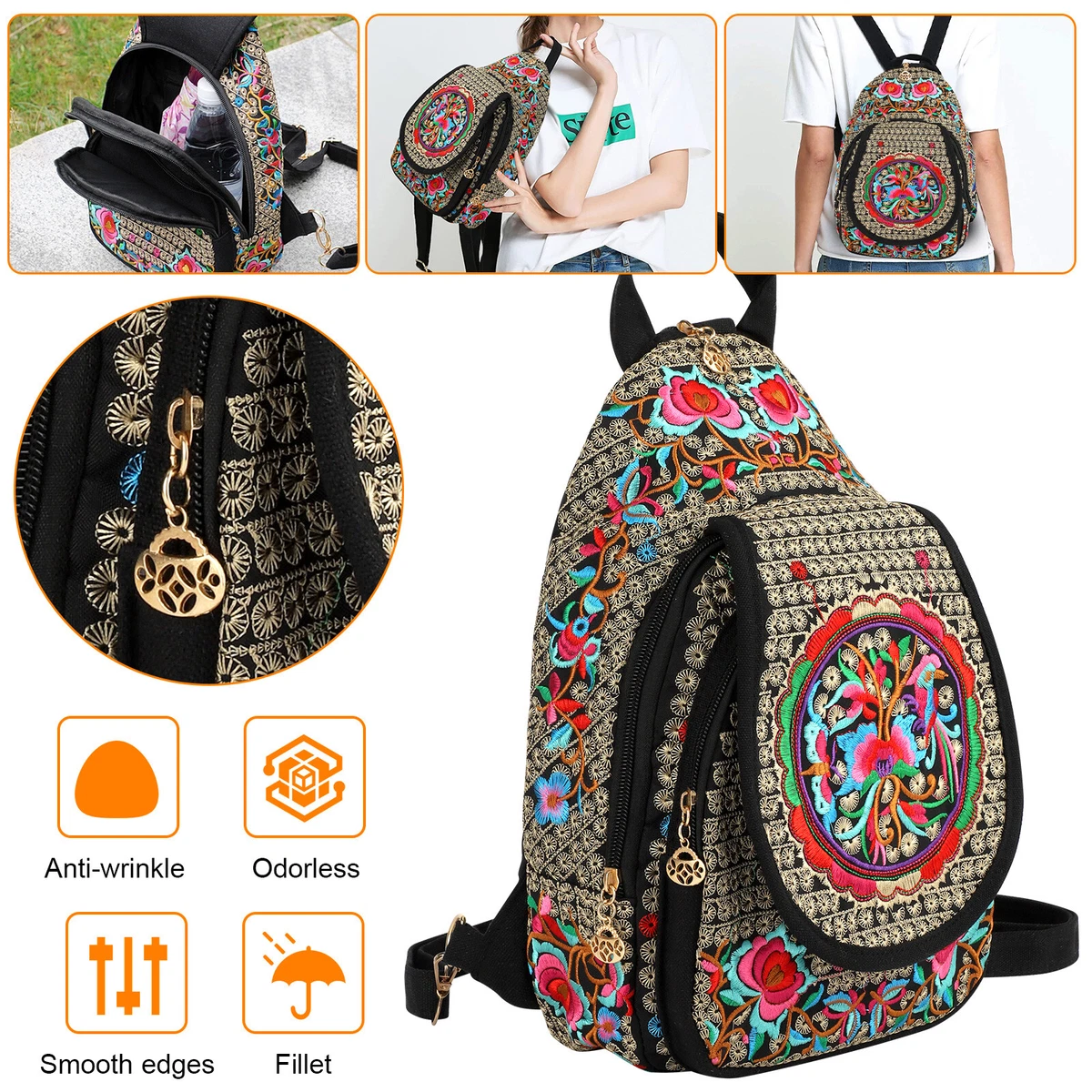 Embroidered rucksack top