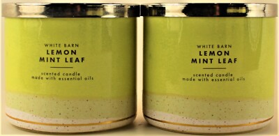 QTY 2 Bath & Body Works White Barn LEMON MINT LEAF 3 Wick 14.5 Oz Scented Candle