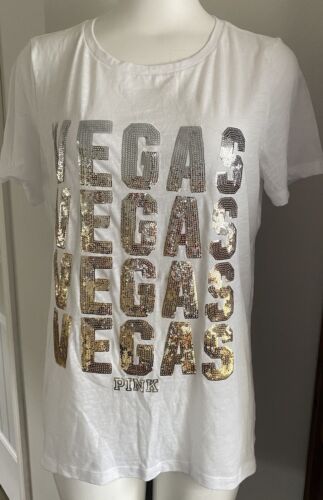 Victoria's Secret Pink Las Vegas Sequin Sheer T-Shirt Top Women’s Med, Worn Once