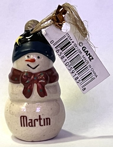 MARTIN      Personalized Stoneware SNOWMAN Ornament     2" x 1”   GANZ    NWT - Bild 1 von 3