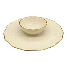 20th Century Lenox Cream and Gold One-Piece Chip and Dip Tray/ Bowl