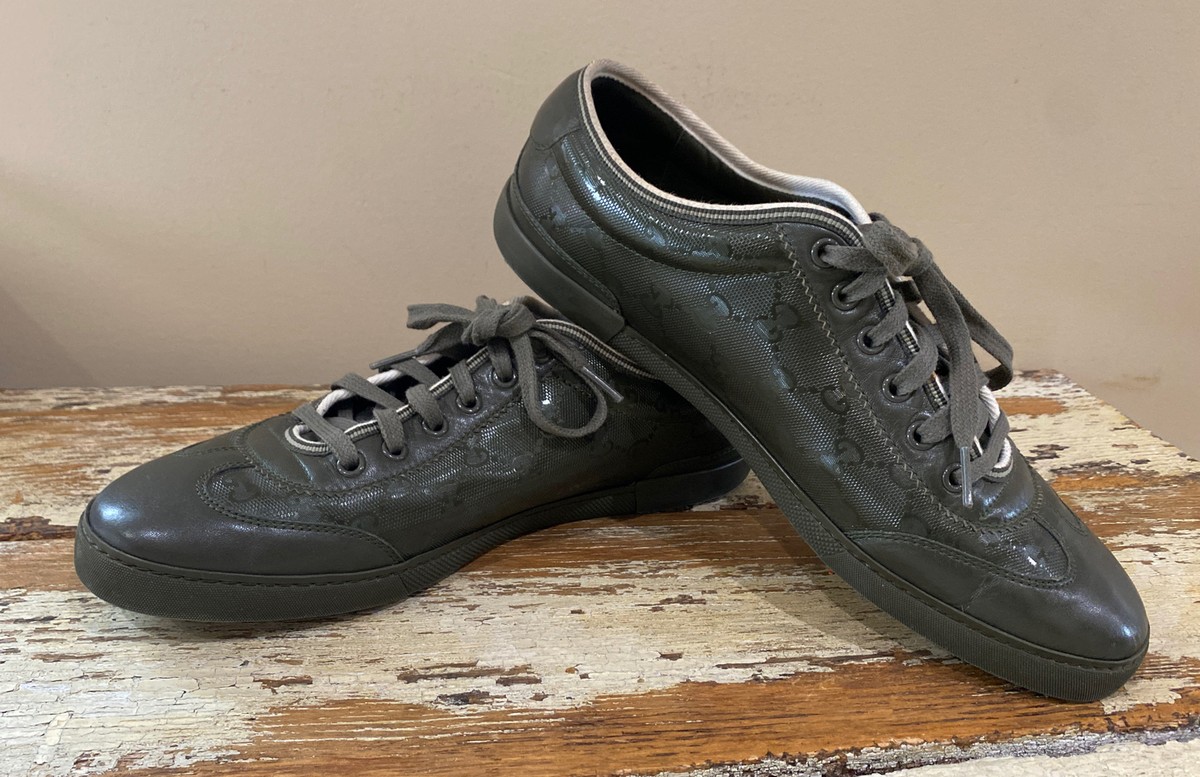 Gucci Men's IMPRIME Military/Olive Green Metallic Sneakers