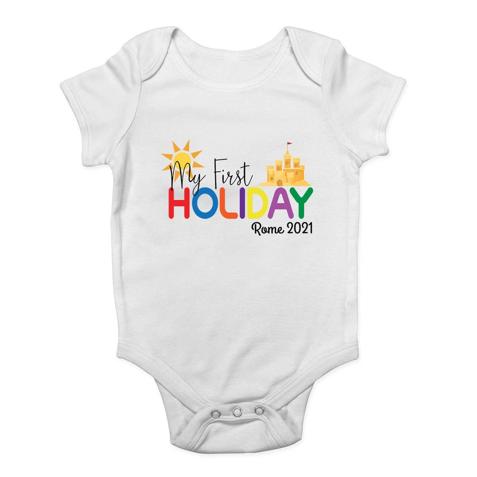 BABY ORIGINALS Personalised My First Holiday Baby Grow Vest Bodysuit Boys Girls