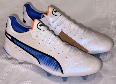 PUMA King Ultimate White Blue Black Orange FG AG Soccer Cleats